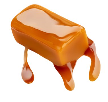 Sweet Caramel candies and melted caramel topping isolated on a white background clipart