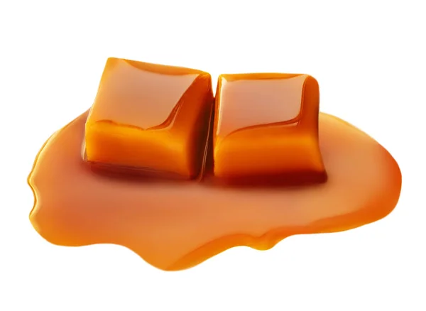 Karamelsnoepjes Karamelsaus Geïsoleerd Een Witte Achtergrond Golden Butterscotch Toffees Close — Stockfoto