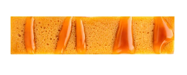 Karamel Honing Bar Met Karamel Saus Geïsoleerd Witte Achtergrond Bovenaanzicht — Stockfoto