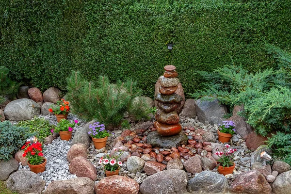 Fountain Yard Made Stones Illuminated Lamps — Stock Photo, Image