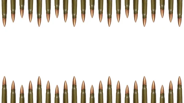 Top ve aşağı mermi beyaz arka plan üzerinde izole sınırları. 7.62 mm kartuş için bir Kalaşnikof saldırı tüfeği — Stok fotoğraf