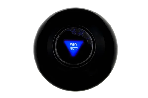 Magic 8 ball mit vorhersage, warum nicht isoliert auf weißem hintergrund — Stockfoto