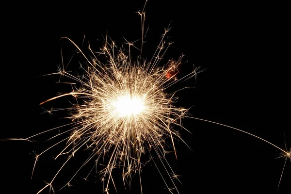 Closeup View Bright Burning Sparkler Black Background — Stock Photo, Image