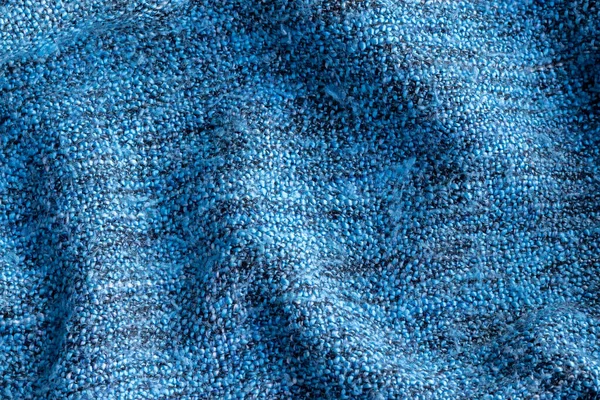 Blauwe Gebreide Stof Textuur Gekromde Deken Achtergrond — Stockfoto