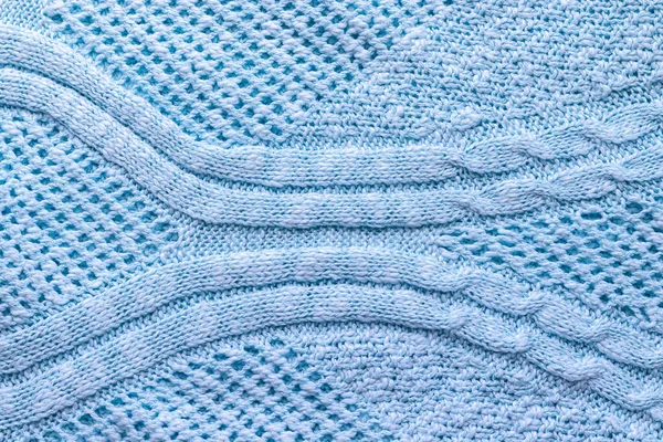 Textura Tejido Punto Azul Brillante Fondo Patrón Suéter Áspero Vista — Foto de Stock