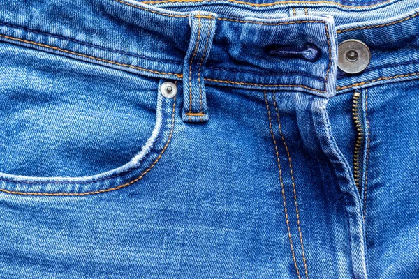 Jeans Vorne Mit Reißverschluss Offen Knopf Und Tasche Hell Blauer — Stockfoto