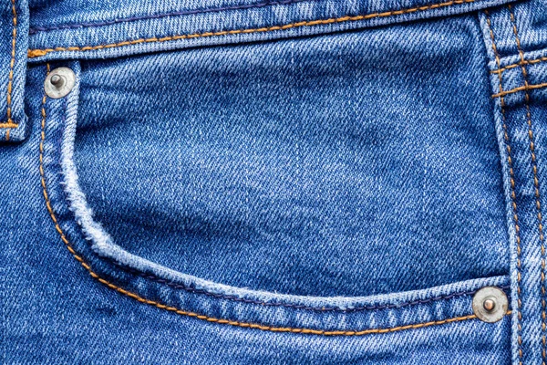 Frente Jeans Com Bolso Fundo Textura Tecido Ganga Azul Brilhante — Fotografia de Stock