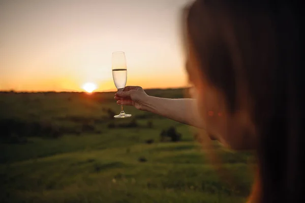İnsanlar yaz pikniğinde kadeh leryaparak şarap içiyor..