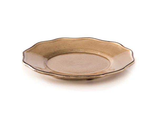Stylish Brown Ceramic Plate White Background — Stock Photo, Image