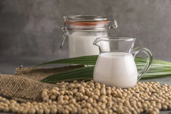 Food Composition Soybeans Soy Milk Soft Focus Background — Stock Photo, Image