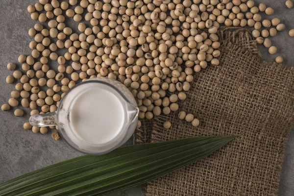 Soybeans Milk Glass Brown Background — Stock Photo, Image