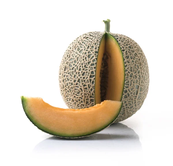 Sliced Cantaloupe Melon Isolated White Background — Stock Photo, Image