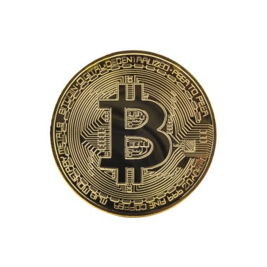 Beyaz arka plan üzerinde izole bitcoin simgesi olan tek sikke.