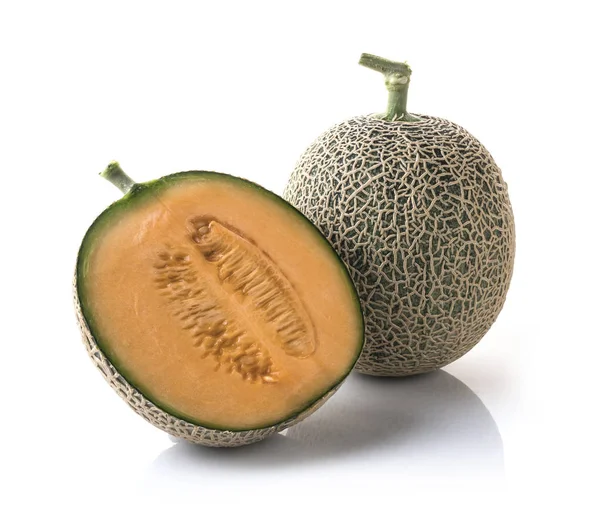 Nahrungsmittelzusammensetzung Von Cantaloupe Melonen Isoliert Auf Weißem Hintergrund — Stockfoto