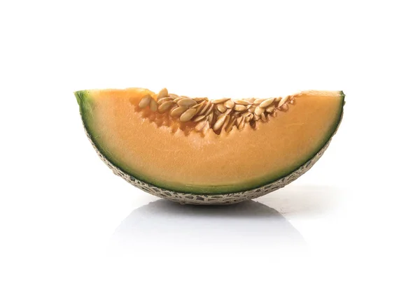 Scheibe Cantaloupe Melone Isoliert Auf Weißem Hintergrund — Stockfoto