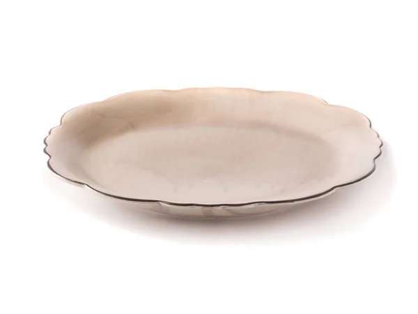 Trendy Beige Ceramic Plate White Background — Stock Photo, Image