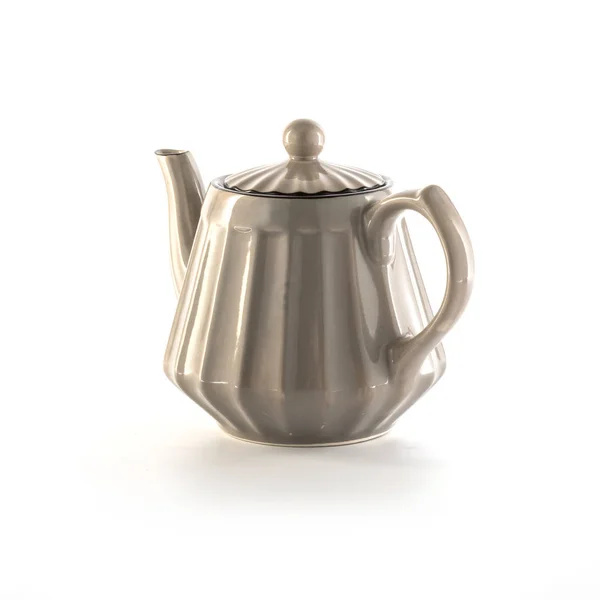 Graue Keramik Teekanne Auf Weißem Hintergrund — Stockfoto