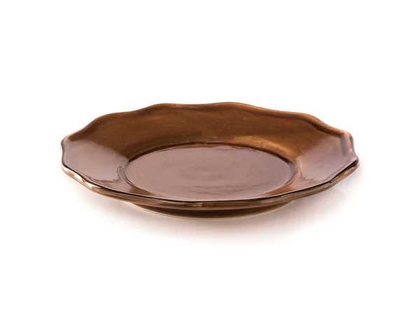 Minimalistic Brown Ceramic Plate White Background — Stock Photo, Image