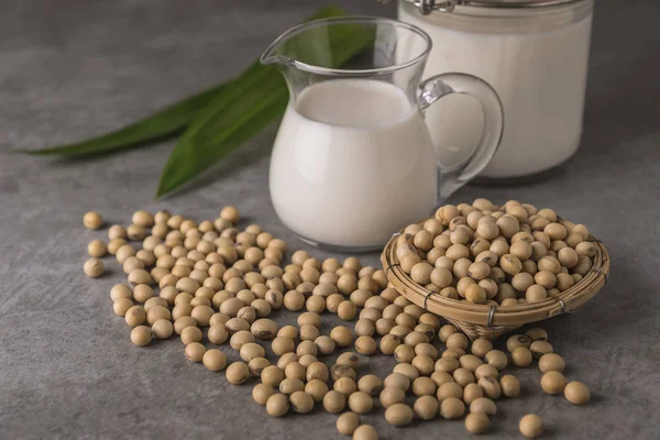 Still Life Soybeans Milk Glass Jars — Stock Photo, Image