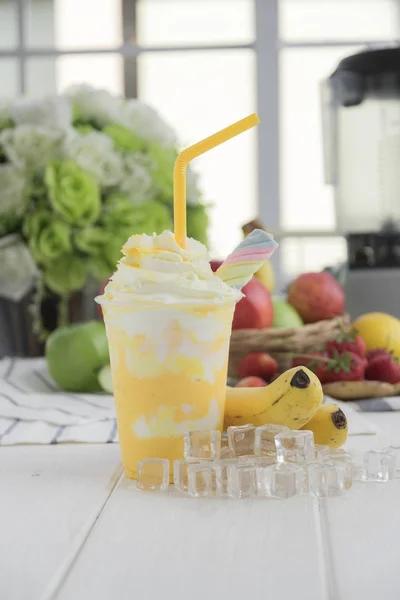 Banana Smoothie Arranged Wooden Table — Stock Photo, Image