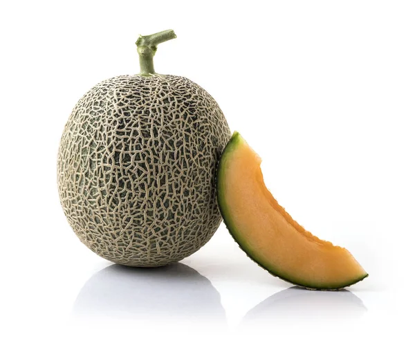 Whole Cantaloupe Melon Slice Isolated White Background — Stock Photo, Image