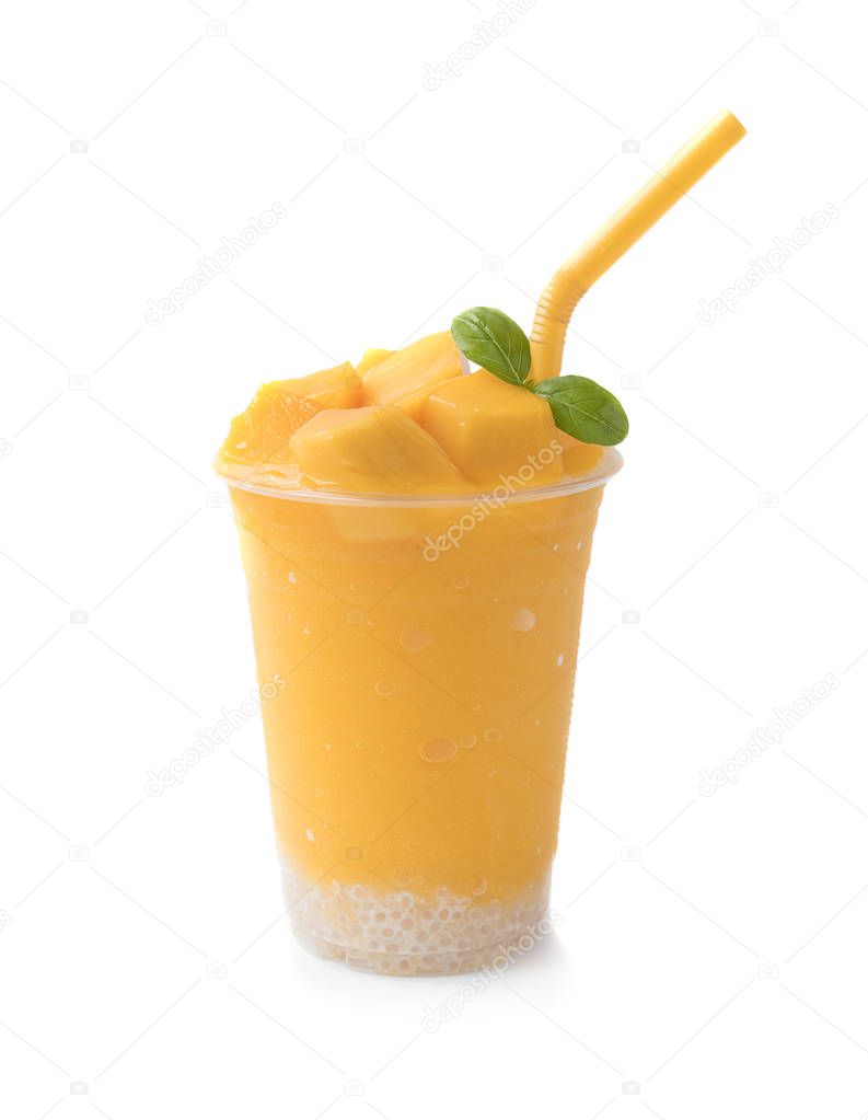 Delicious juicy smoothie with fresh mangoes