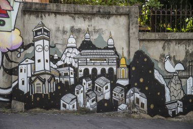 Lampang, Tayland - 21 Mayıs 2018: Street Art, grafiti tarafından bilinmeyen sanatçı.