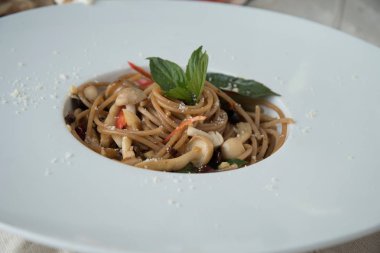 Kapatın spagetti bolognese makarna, görünümünü Italyan Mutfagi