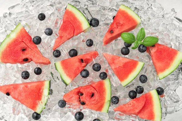 Top View Watermelon Blueberries Ice — Stock Photo, Image