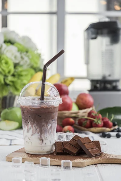 Chocolate Milk Arranged Wooden Table — Stock Photo, Image