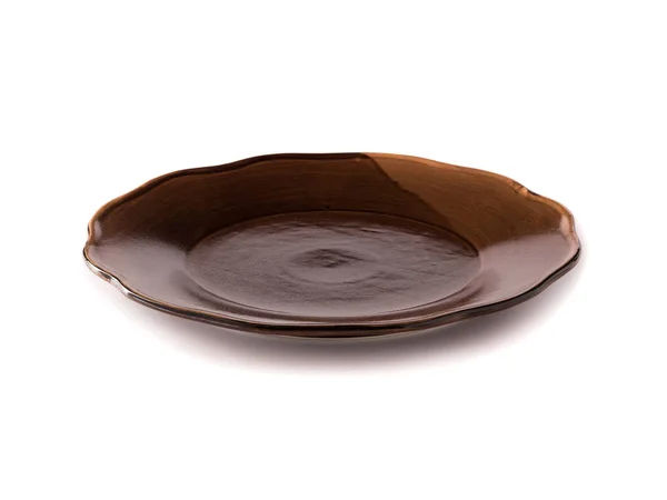 Dark Brown Modern Ceramic Plate White Background — Stock Photo, Image
