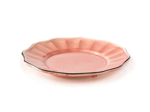 Flat Pink Plate Ceramic Plate White Background — Stock Photo, Image