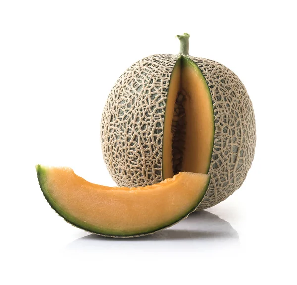 Sliced Cantaloupe Melon Isolated White Background — Stock Photo, Image