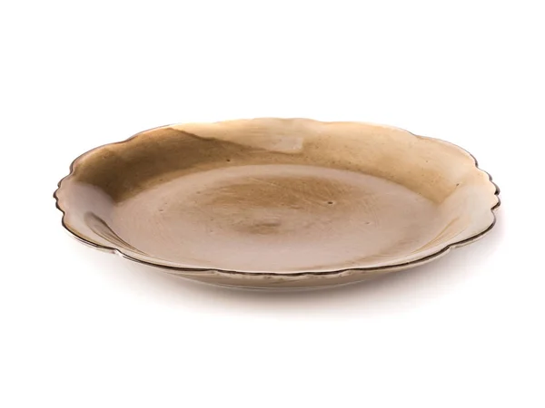 Trendy Brown Ceramic Dish White Background — Stock Photo, Image