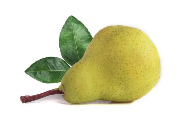 Beyaz arka plan üzerinde izole iki yaprakları ile armut.