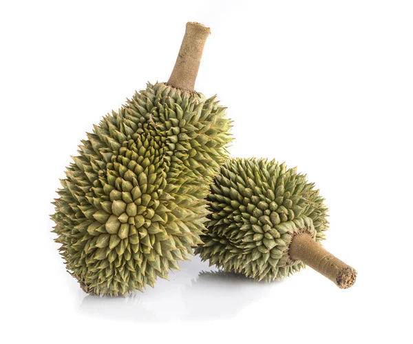 Βασιλιάς Των Φρούτων Δύο Durians Λευκό Φόντο — Φωτογραφία Αρχείου