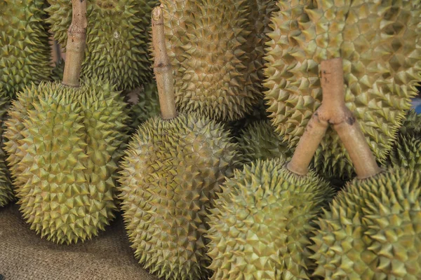 Vista Perto Das Frutas Durianas Mercado Tailândia — Fotografia de Stock