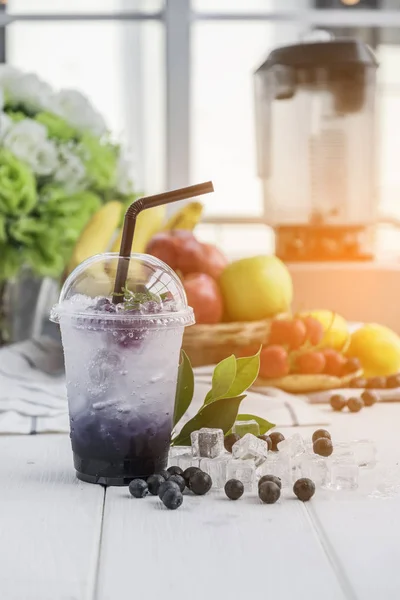 Blueberry Italian Soda Arranged Wooden Table — Stock Photo, Image