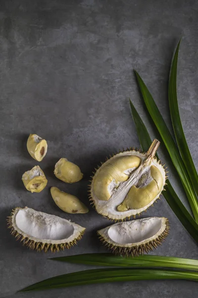 Olgun ham durian, koyu arka plan üzerinde meyve tatlı kralı.