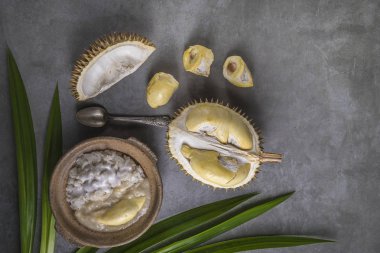 «Ana sayfa» Sweet yapışkan pirinç ile Durian ve Hindistan cevizi sütü sos, görünümünü Tayland Gıda.