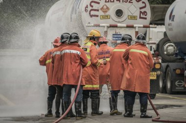 Lampang Tayland 30 Ağustos 2018, Eğitim ve uygulama yangın önleme planları, Lpg gaz depolama.