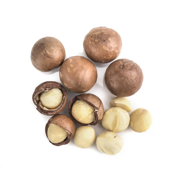 Nueces Macadamia Aisladas Sobre Fondo Blanco — Foto de Stock