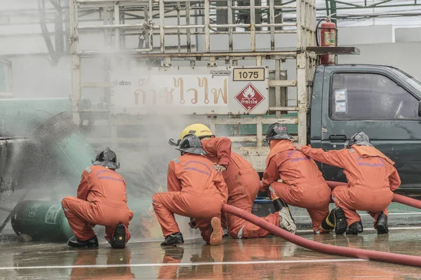 Utbildning och praktik brandförebyggande planer, LPG gaslagring, au — Stockfoto