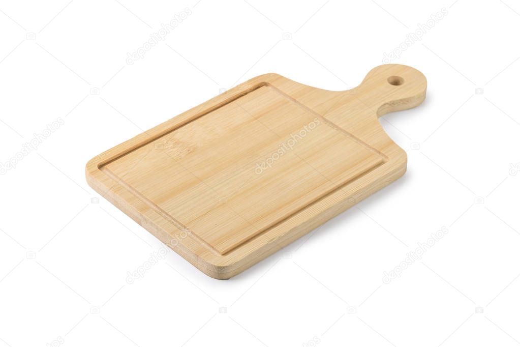 Wooden chopping board on a white background