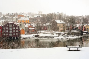 Trondheim, Norveç'te kar yağışı 