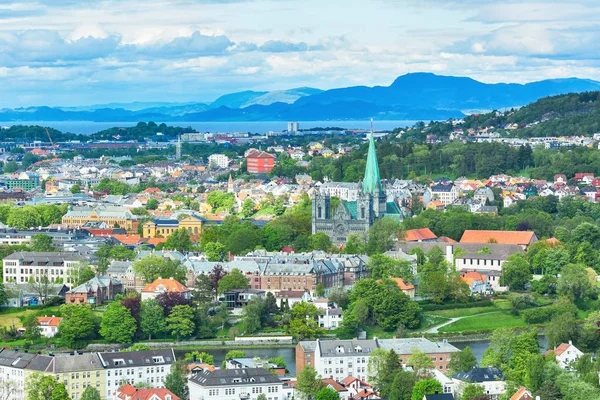 Utsikt Över Den Historiska Stadskärnan Den Norska Staden Trondheim Domkyrkan — Stockfoto