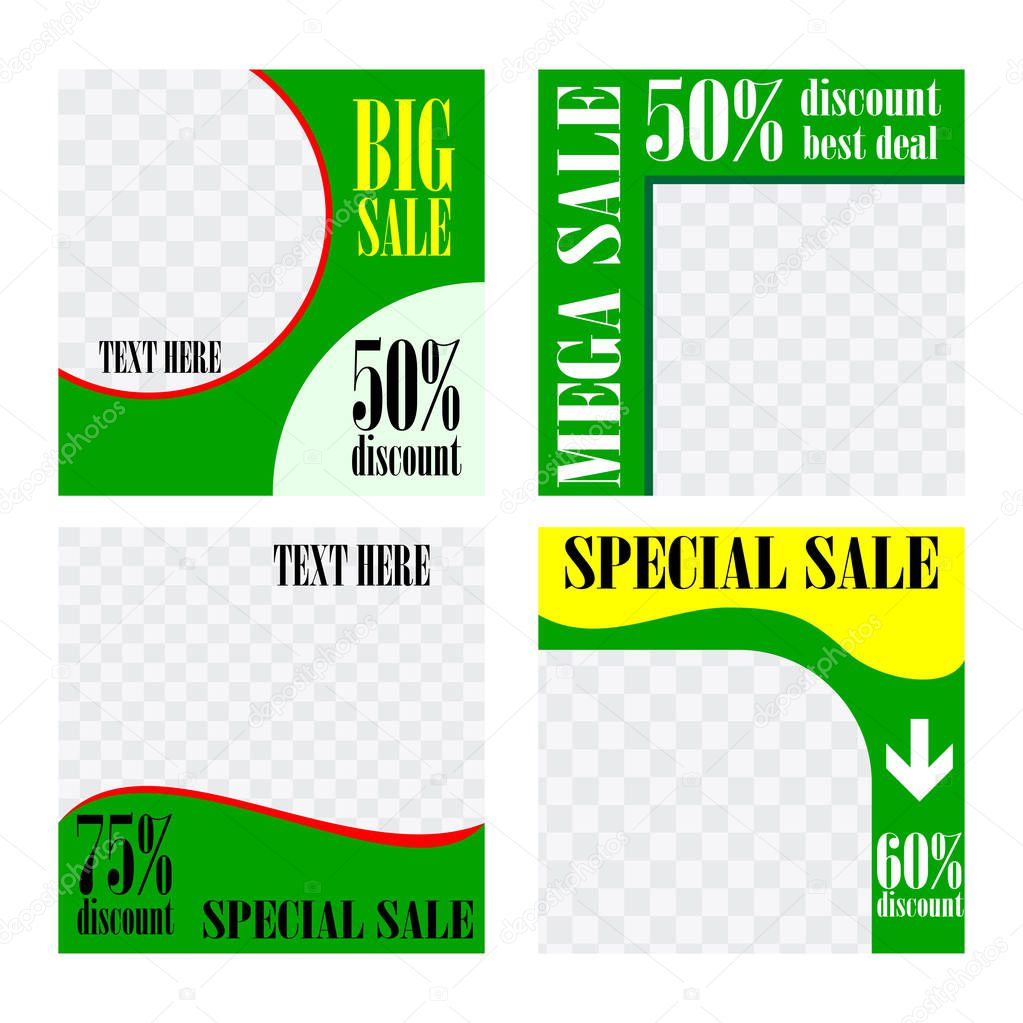Shopping label business promotion Set media banners_green color.