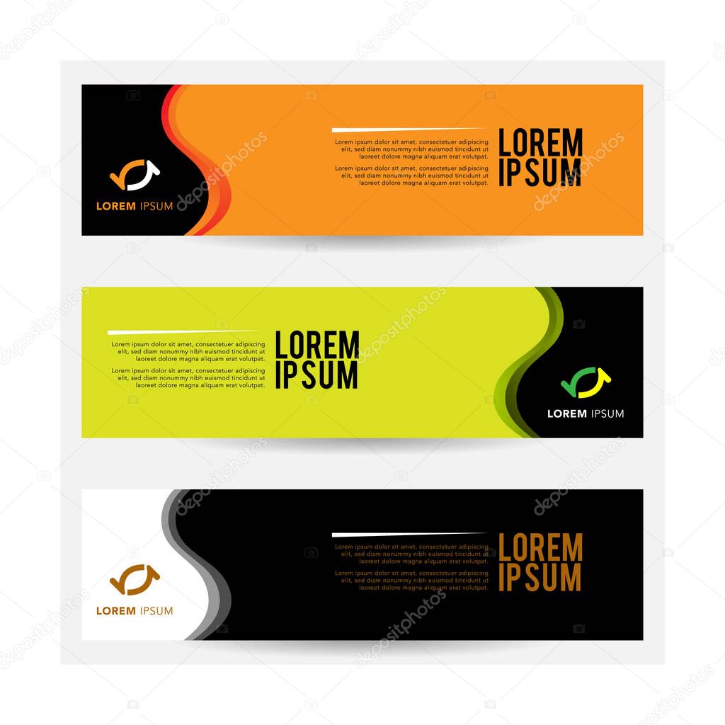 Vector geometric set banner web template abtract_orange black green