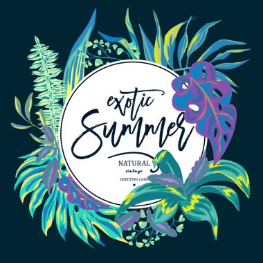Vektör yaz tropikal yaprak, egzotik tebrik kartı