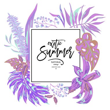 Vektör yaz tropikal yaprak, egzotik tebrik kartı